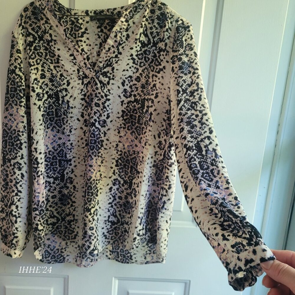 Adrianna Papell Womens Long Sleeve Blouse S Multicolor Snakeskin Animal Print